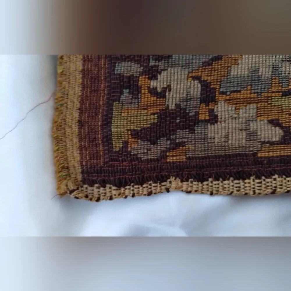 Antique Woven Tapestry Wall Hanging Romantic Baroque Painting Scene Belgium Wool